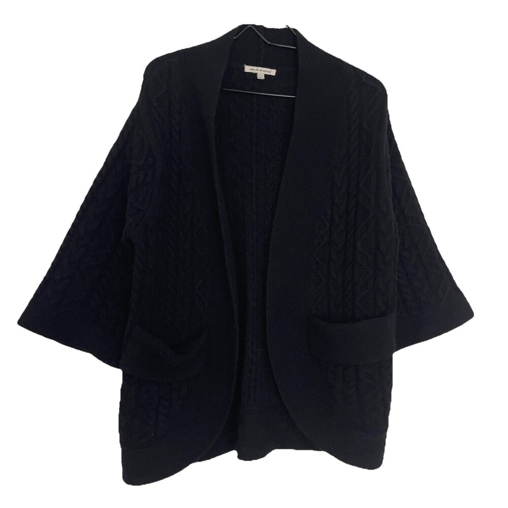 7 For All Mankind Sweater Womens M/L Black Cable Knit Wool Cashmere Minimalist